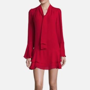 Parker womens red poinsettia tie front flare dress